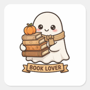 Sticker Carré Citrouille de dessin animé amateur de livre de fan