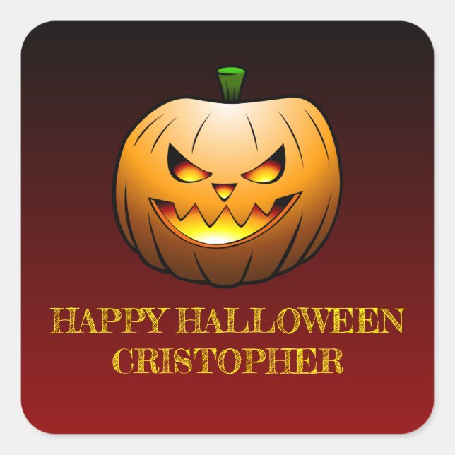 Sticker Carré Citrouille d'Halloween Jack-o-Lantern (Devant)