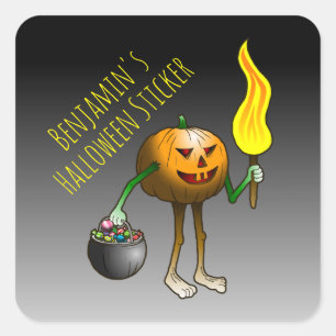 Sticker Carré Citrouille d'Halloween pour aller chercher des fri