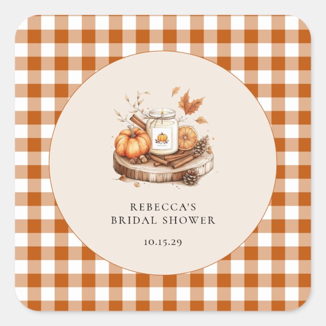 Sticker Carré Citrouille et épices Tout Baby shower agréable (Devant)