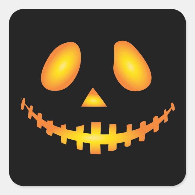 Sticker Carré Citrouille Face Halloween Jack-o'-lantern Éffrayan (Devant)