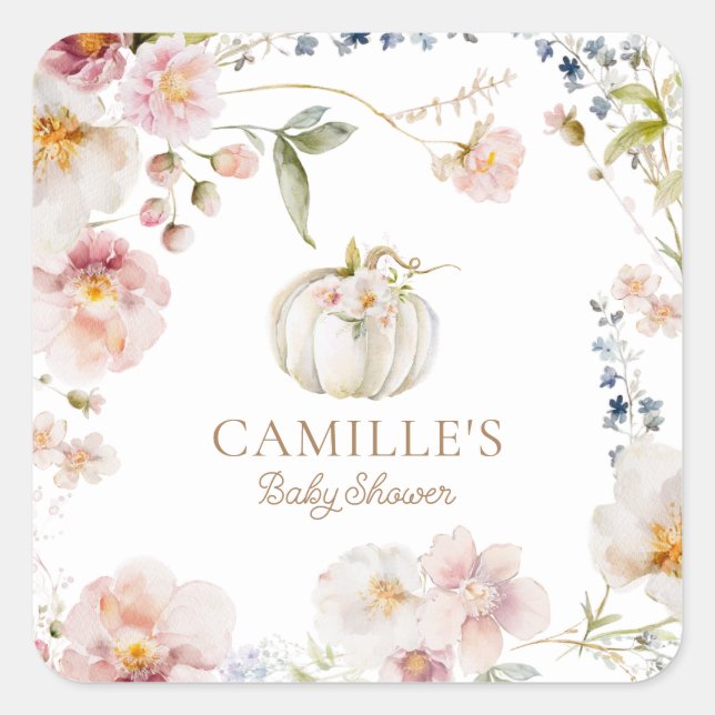 Sticker Carré Citrouille Fall Floral Girl Baby shower (Devant)