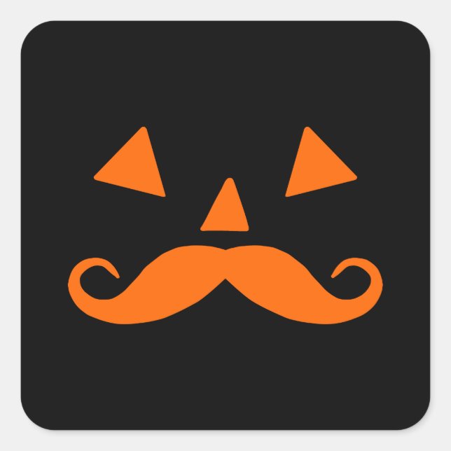 Sticker Carré Citrouille Halloween à la Moustache (Devant)