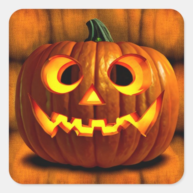 Sticker Carré Citrouille Halloween Jack-o-Lantern (Devant)