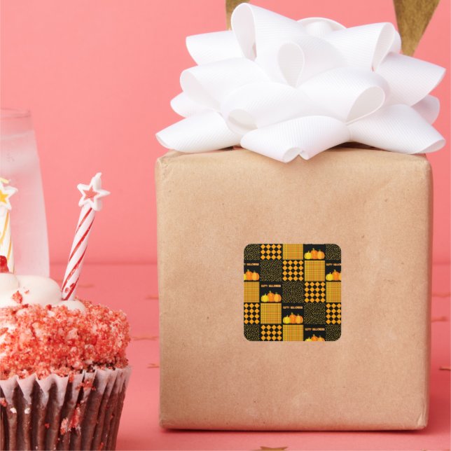 Sticker Carré Citrouille Halloween Patchwork Motif (Fête)