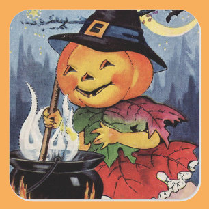 Sticker Carré Citrouille Halloween vintage