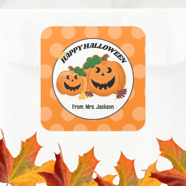 Sticker Carré Citrouille Jack O' Lantern Automne Halloween Favor (Happy Halloween Pumpkins Square Favor Sticker)