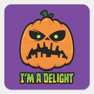 Sticker Carré Citrouille Jack-O-Lantern Délicieusement Grincheus