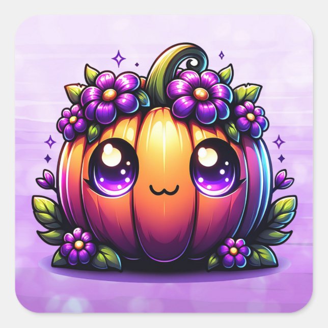 Sticker Carré Citrouille mignonne de Chibi Halloween  (Devant)