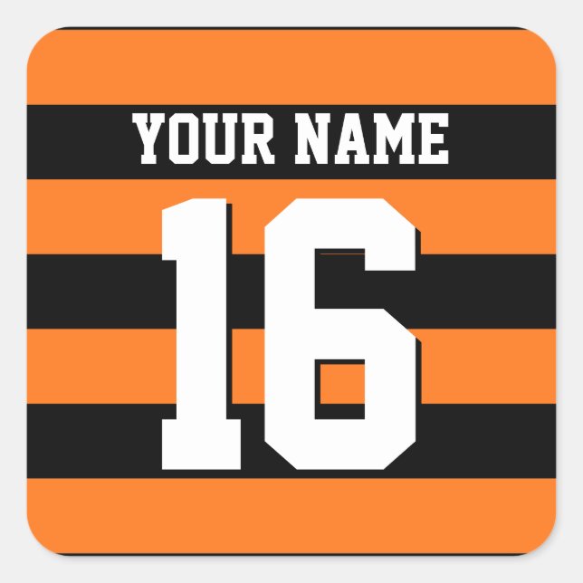 Sticker Carré Citrouille Orange Black Team Jersey Preppy Stripe (Devant)