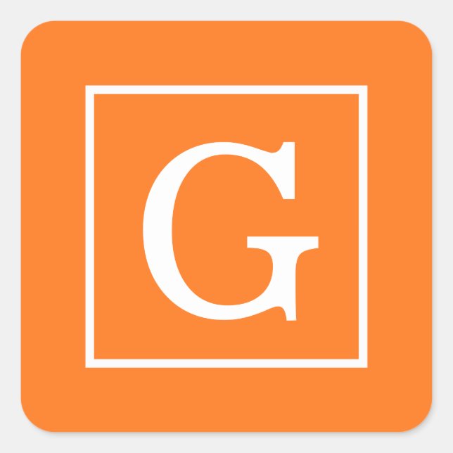 Sticker Carré Citrouille Orange Blanc encadré Monogramme initial (Devant)