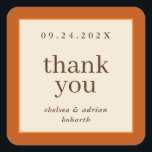 Sticker Carré Citrouille Orange Bordure Simple Mariage de automn<br><div class="desc">Faites une déclaration d'élégance sous-estimée avec cette simple faveur de mariage d'automne basée sur du texte,  merci étiquette autocollant avec une bordure de citrouille riche et orange sur ivoire. Utilisez l'option de personnalisation pour modifier les couleurs et les polices en fonction de votre thème mariage.</div>