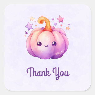 Sticker Carré Citrouille Pastel avec Étoiles Mignon Merci Rêveur