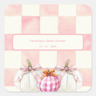 Sticker Carré Citrouille rose automne En vichy Baby shower fille