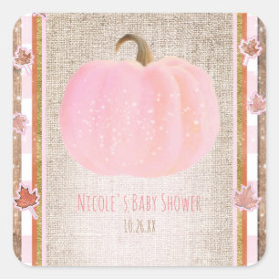 Sticker Carré Citrouille Rose Automne Rustique Baby Shower