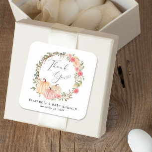 Sticker Carré Citrouille rose Floral fille Baby shower Merci