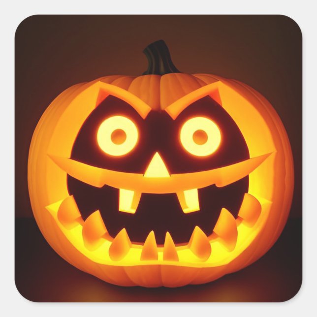Sticker Carré Citrouille sculptée Jack O Lantern Halloween (Devant)