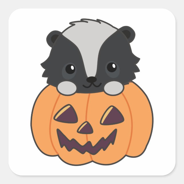 Sticker Carré Citrouille Skunk Cute Skunks Happy Halloween Carré (Devant)