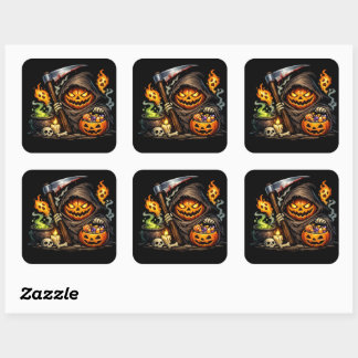 Sticker Carré 🎃 Citrouille Sorcière Halloween Épouvantable