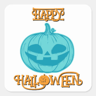 Sticker Carré Citrouille turquoise Halloween