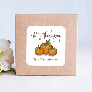Sticker Carré Citrouilles Aquarelles Joyeux Thanksgiving Personn