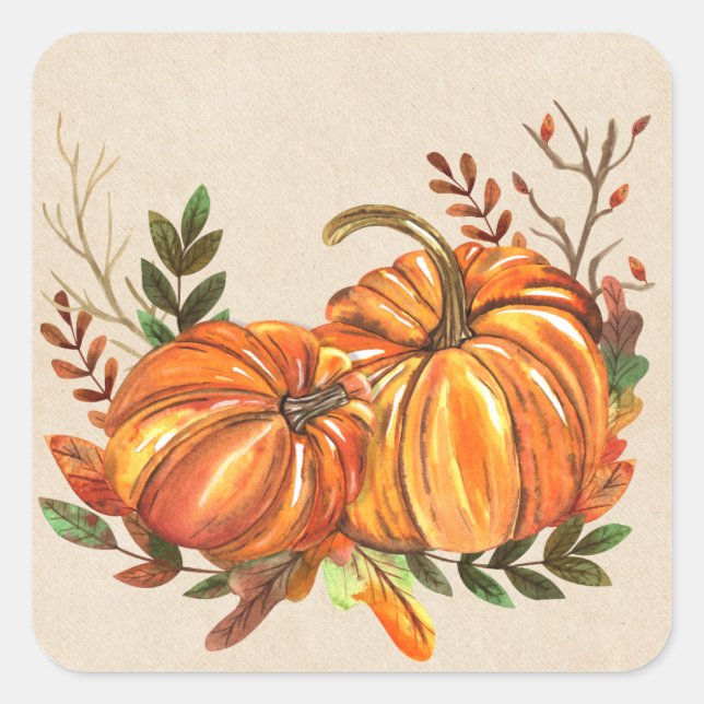 Sticker Carré Citrouilles de l'automne rustique (Devant)