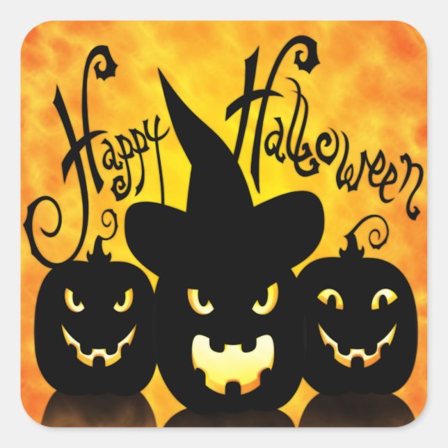 Sticker Carré Citrouilles d'Halloween effrayants (Devant)