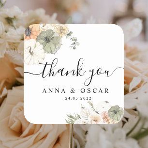 Sticker Carré Citrouilles et fleurs d'aquarelle modernes