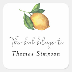 Sticker Carré Citrus citron - ce livre appartient à