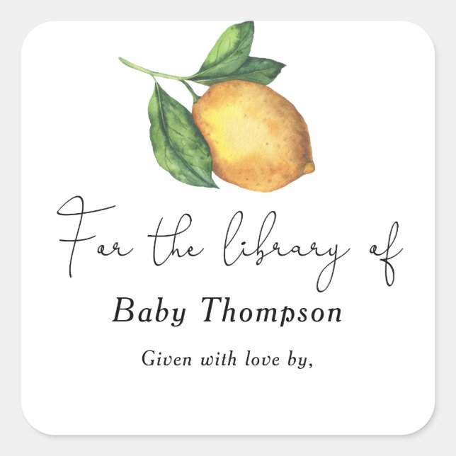 Sticker Carré Citrus citron - plaque de baby shower (Devant)