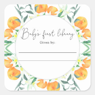 Sticker Carré Citrus - Ex-libris pour Baby Shower, livres pour b