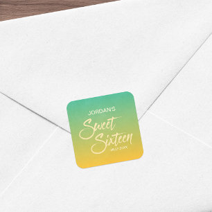 Sticker Carré Citrus Vert & Orange Gradient Sweet 16 Anniversair