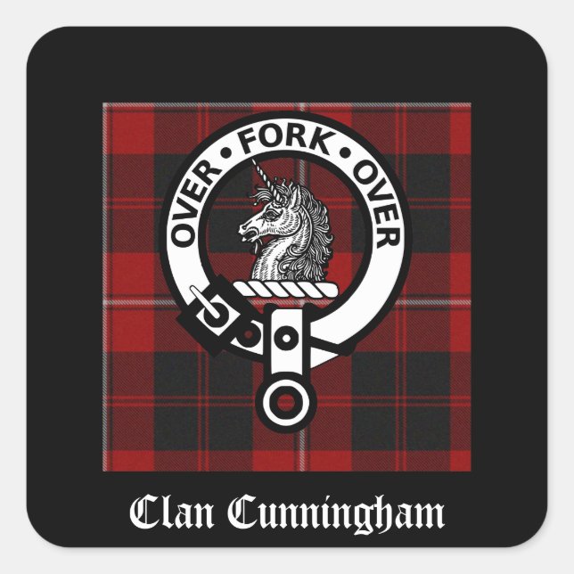 Sticker Carré Clan Cunningham Badge & Tartan (Devant)