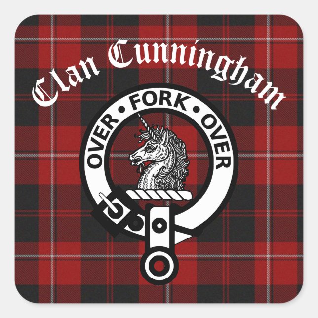 Sticker Carré Clan Cunningham Badge & Tartan (Devant)