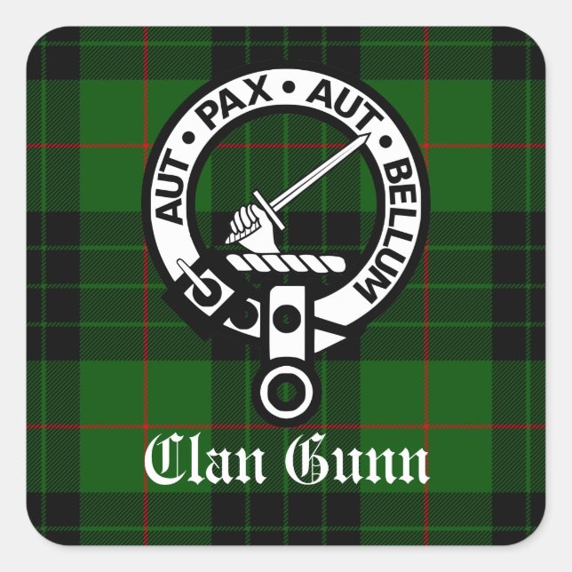 Sticker Carré Clan Gunn Crest Badge et Tartan (Devant)
