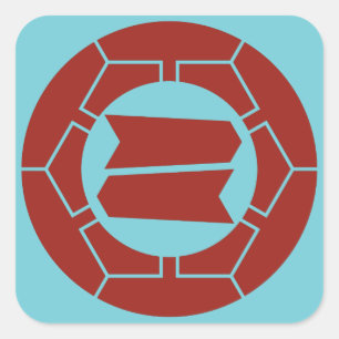 Sticker Carré Clan Hattori kamon en rouge sur bleu