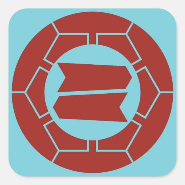 Sticker Carré Clan Hattori kamon en rouge sur bleu (Devant)