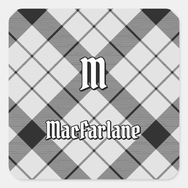 Sticker Carré Clan MacFarlane Tartan noir et blanc (Devant)