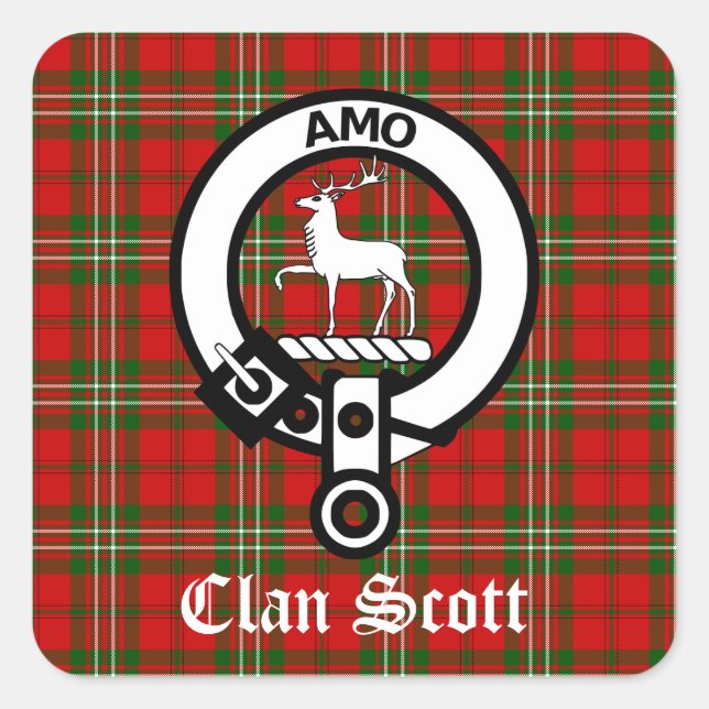 Sticker Carré Clan Scott Crest Badge et Tartan (Devant)