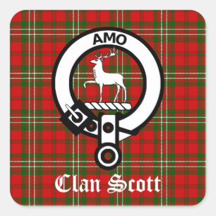 Sticker Carré Clan Scott Crest Badge et Tartan