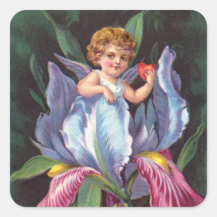 Sticker Carré Clapsaddle : Fleur Cherub Iris