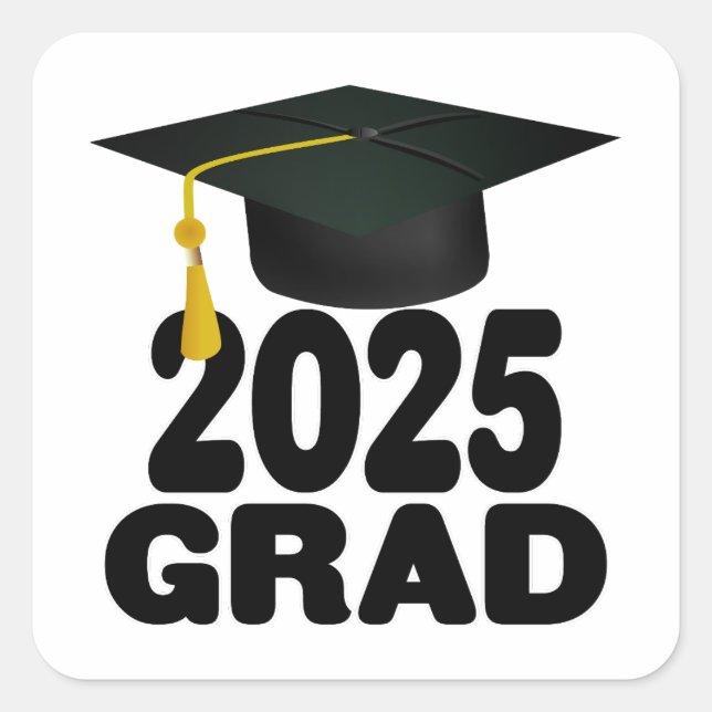 Sticker Carré Classe casquette et Tassel de 2025 Graduation (Devant)