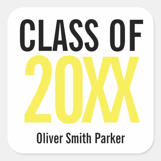 Sticker Carré Classe de 2020 Yellow Bold Personnalisé Graduation (Devant)