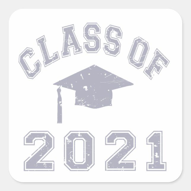 Sticker Carré Classe De 2021 Graduation - Grey 2 (Devant)
