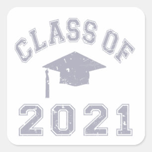 Sticker Carré Classe De 2021 Graduation - Grey 2