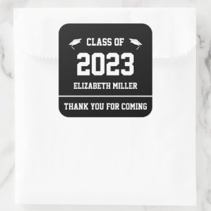 Sticker Carré Classe de 2023 Noir et blanc Favor Graduation
