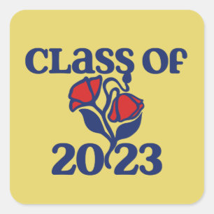Sticker Carré Classe de 2023 rétro rouge conceptions de rose gra