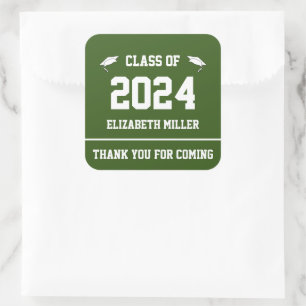 Sticker Carré Classe de 2024 Green and White Graduation Favor