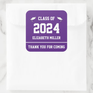 Sticker Carré Classe de 2024 Purple and White Graduation Favor