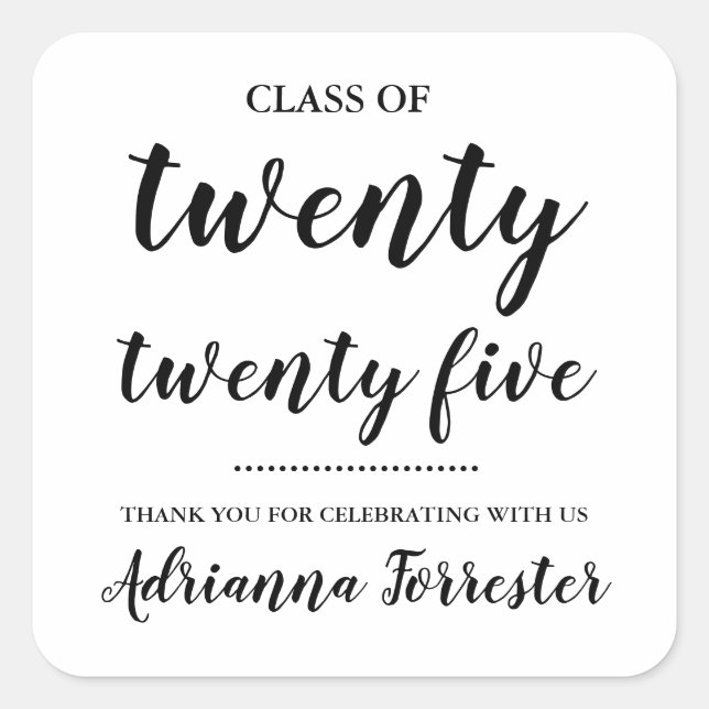 Sticker Carré Classe De 2025 | Merci Gras Script Graduate (Devant)